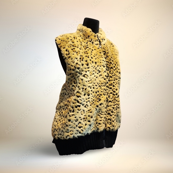 ▶Leopard Or Cheetah Print Faux Fur Vest With Black Sweater Back Boujee Punk Glam - Picture 6 of 10
